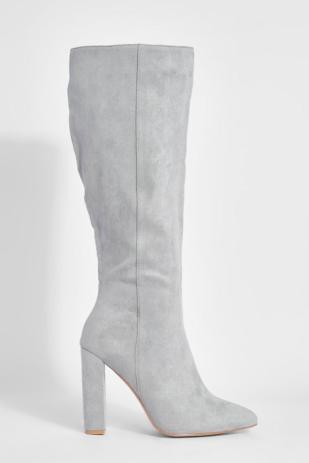 Wide Fit Pointed Knee High Heeled Boots boohoo